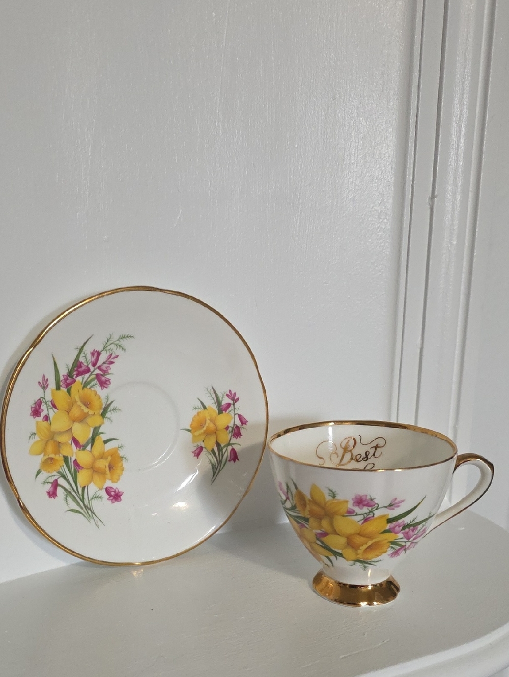 Vintage Taylor & Kent Bone China, Best Wishes Cup & Saucet England.